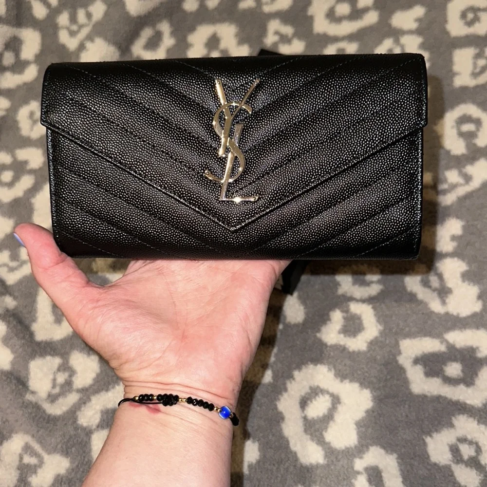 Authentic  Saint Laurent YSL Large Grain de Poudre Flap Wallet😍 New 😍 - Picture 8 of 17
